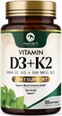 Vitamine D3 K2 - Vitamine D3 5000 UI par softgel - Supplément Vitamine D3 de haute puissance - Vitamine complexe 2-en-1 D et Vitamine K2 (MK7) - Support facile à avaler, os et immunitaire - mis en bouteille États-Unis - 120 softgels