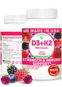 Lunakai USA fait vitamine D3 K2 Gummies avec Calcium – 3-en-1 supplément végétalien quotidien pour les os et le soutien immunitaire pour les femmes, les hommes et les enfants, 60ct