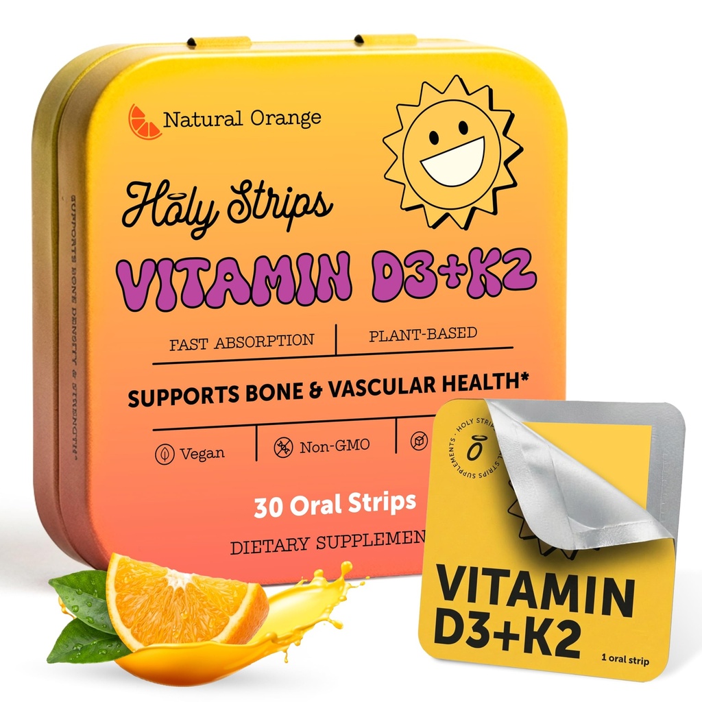 Vitamine D3 K2 Supplément 5000 UI - Bandes orales à absorption rapide pour la santé des os et du coeur - Vitamine D K2 Formule végétale - D3K2 - Vitamine haute puissance D3 con K2- Non OGM - Sans sucre (30 Compte)