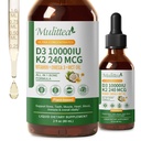 2 Pack Vitamine biologique D3 K2 Liquide 10000 UI avec l'huile d'oméga-3 et de noix de coco MCT - Supplément de vitamine D de résistance maximale, sans remplissage, non-OGM K2 comme MK7 pour les os, muscles et haute absorption-2 Fl Oz