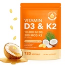 Vitamine D3 K2 10000 UI avec 200mg, Vitamine D3 et capsules K2, complexe 2 en 1 Vitamines D & K avec huile de coco vierge, 120 Softgels, facile à avaler et non-OGM