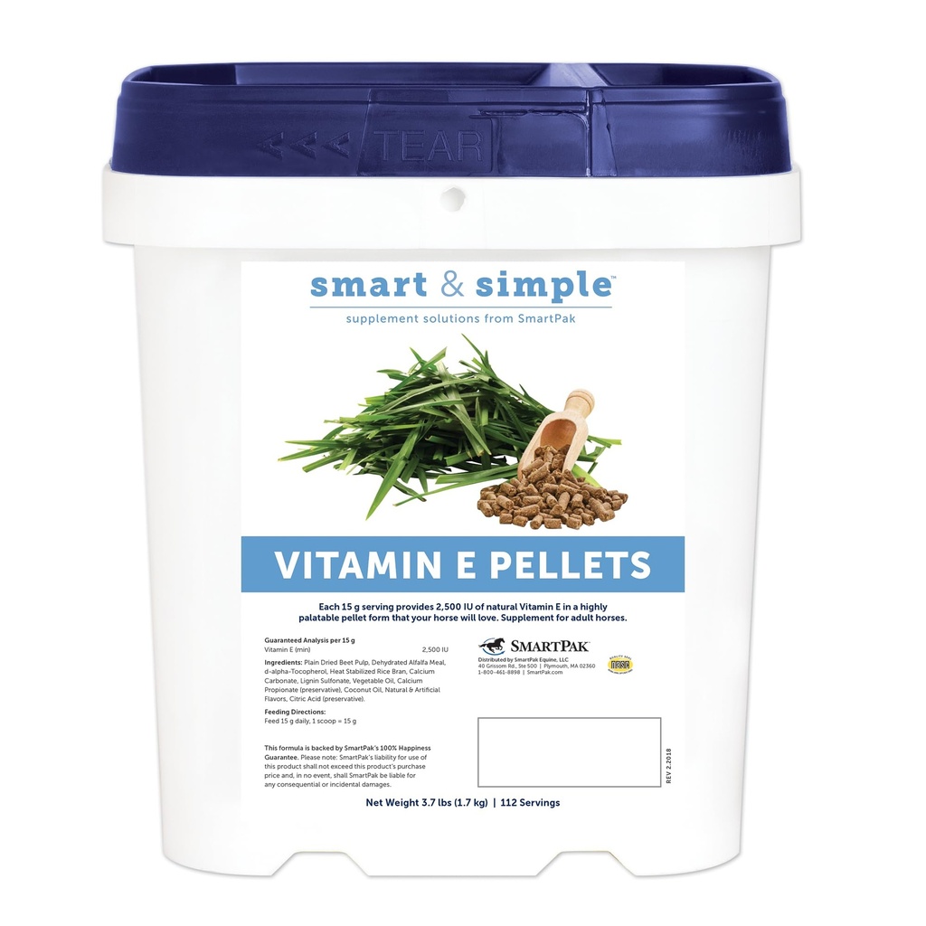 Smart & Simple Vitamine E Pellets de supplément Cheval Pellets de supplément de Vitamine E pour chevaux de soutien immunitaire de type Pellet pour alimentation facile de 112 portions de seau 3.7 LB