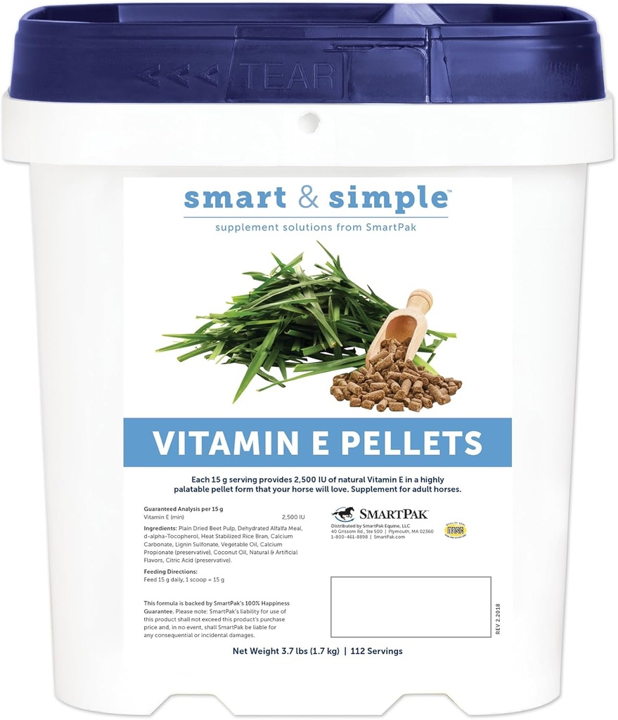 Smart & Simple Vitamine E Pellets de supplément Cheval Pellets de supplément de Vitamine E pour chevaux de soutien immunitaire de type Pellet pour alimentation facile de 112 portions de seau 3.7 LB