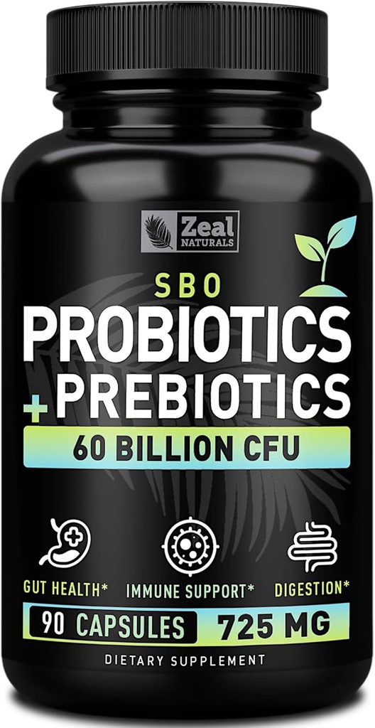 Probiotiques et prébiotiques + SBO Probiotiques (60 milliards de CFU-90 capsules) Acidophilus Probiotique w. Saccharomyces Boulardii, Bifidobacterium + Spore Probiotic & Organic Sprouted Prebiotic Fibre Blend
