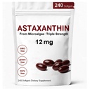 Astaxanthine 12mg, Suppléments d'antioxydants d'Astaxanthine Premium avec activité antioxydante, soutient l'œil, immunitaire, santé de la peau, circulation interne-240 Softgels