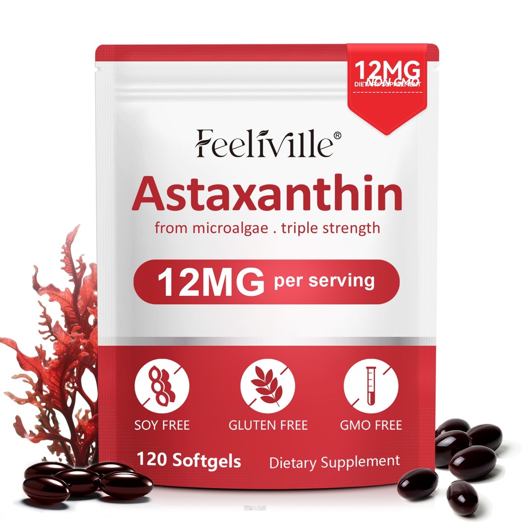 Astaxanthin 12mg, 120 Softgels, 4 mois d'approvisionnement
