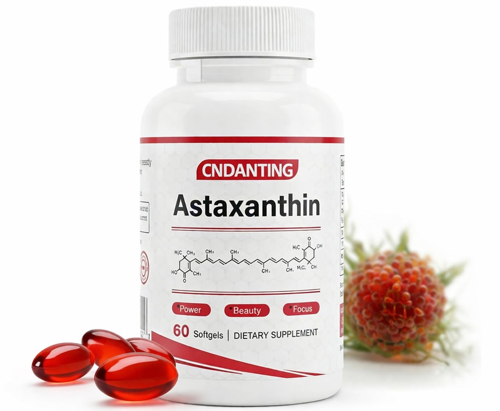 Astaxanthine 12mg Softgels, Astaxanthine naturelle de l'hématococcus Pluvialis Microalgues, Antioxydants pour la santé de la peau et des yeux, à base d'huile pour une meilleure absorption, 60 Softgels, 30 jours d'approvisionnement