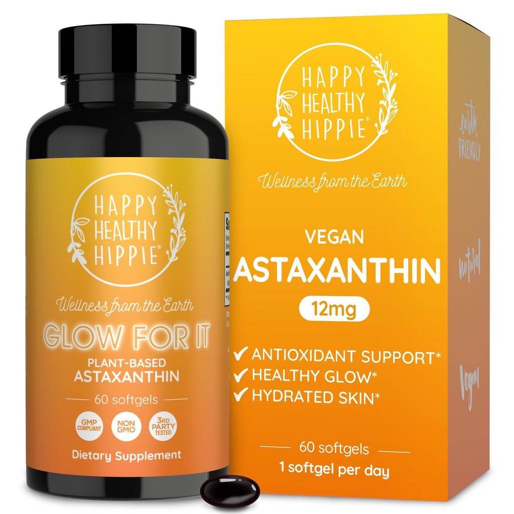 Astaxanthine supplément 12mg de produit antioxydant à base de plantes pour l'hydratation de la peau, l'élasticité et le rayonnement Glow.