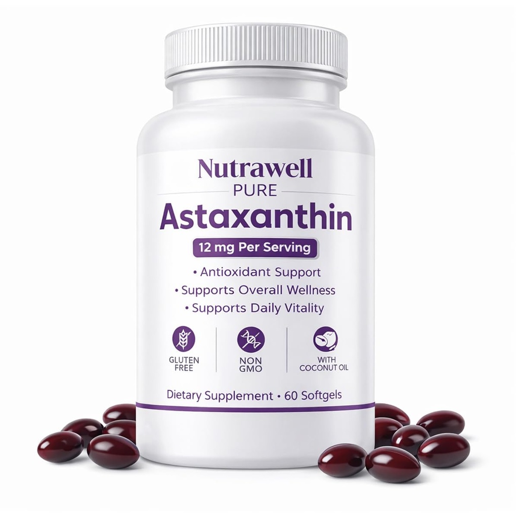 IRMI Nutrawell Astaxanthine 12 mg Softgels, Astaxanthine naturelle Premium, sans gluten, sans OGM.