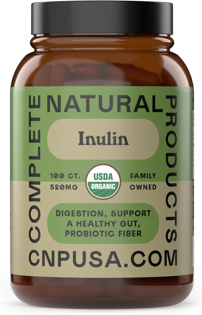 Produits naturels complets Capsules d'inuline biologique - 520mg 100 pilules, Capsules d'inuline d'artichaut biologique de Jérusalem