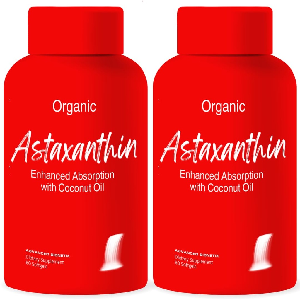 Advanced Bionetix 2 Pack Triple Strength AstaQuilTM Astaxanthin 12mg Formule haute biodisponibilité, 120 Softgels Huile de coco biologique pour l'absorption améliorée. puissant antioxydant articulaire Cœur santé