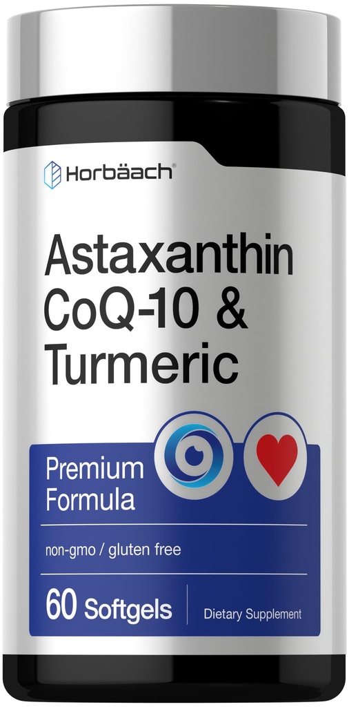 Horbäach Astaxanthine 12mg. Avec CoQ-10 et Turmeric. 60 Softgels.