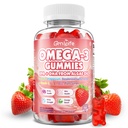 Vegan Omega 3 Gummies 1000mg + CoQ10 + Magnésium - w/Algae EPA 600mg & DHA 400mg, Huile de poisson Omega-3 Suppléments Alternative pour les adultes, pour le cerveau, l'oeil, la santé immunitaire, le parfum de fraise, 60 Comte