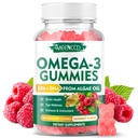 Vegan Omega-3 Gummies 1000mg, Omega 3 Huile de poisson Alternative pour les adultes, DHA à base d'algues 600mg et EPA 300mg + vitamines A, C, E, Zinc, soutient le bien-être général, Pas de goût de poisson, 60 Nombre