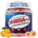 Liposomique Antarctique Krill Oil Omega 3 Gummies 2000mg - Niveau cellulaire Absorption Omega-3 avec EPA, DHA & Astaxanthine - Antioxydant et soutien du cerveau - Suppléments d'huile de poisson Alternative - 60 Compte