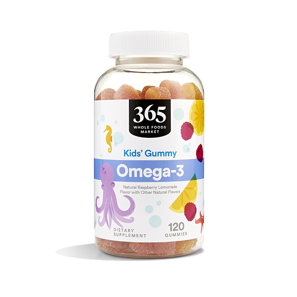 365 par Marché des aliments entiers, Gummy des enfants Omega-3, Lémonade aux framboises naturelles, 120 comtes