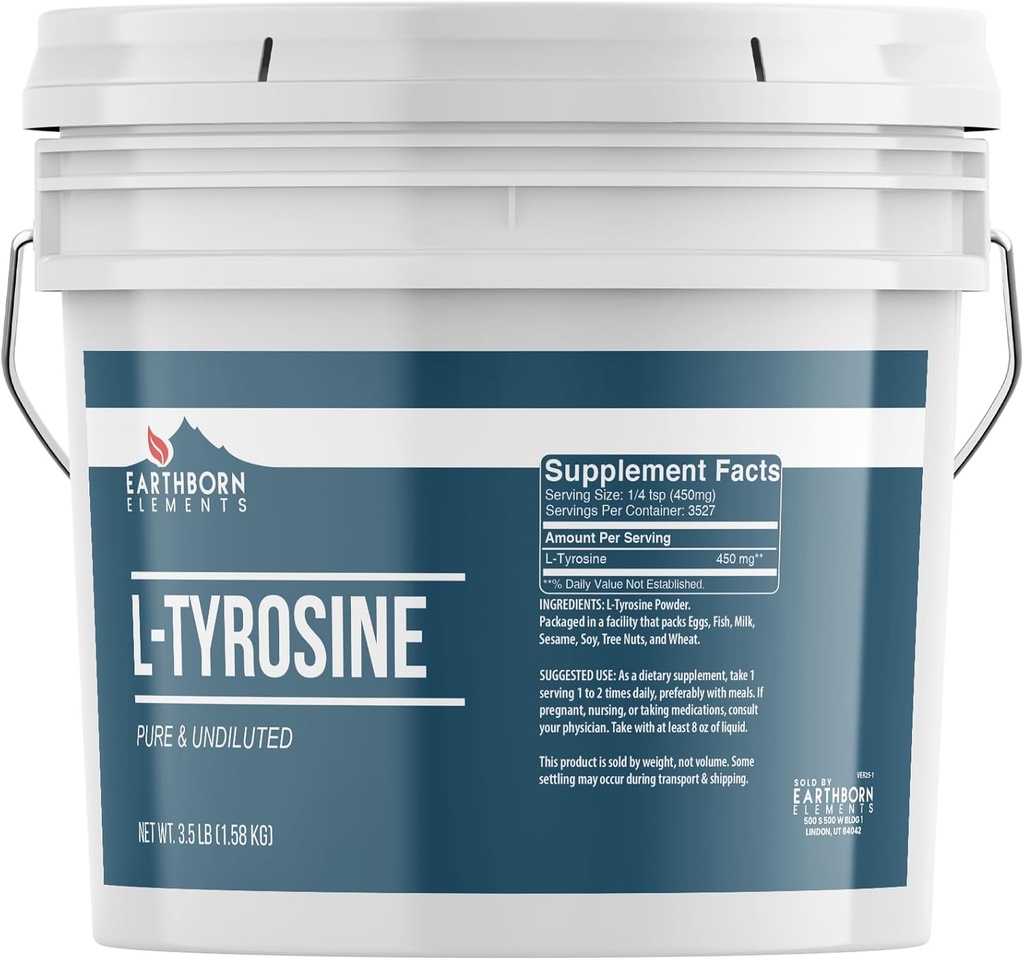 Earthborn Elements L-Tyrosine 1 Gallon Bucket, Pure & Undiluted, Dietary Supplement Powder