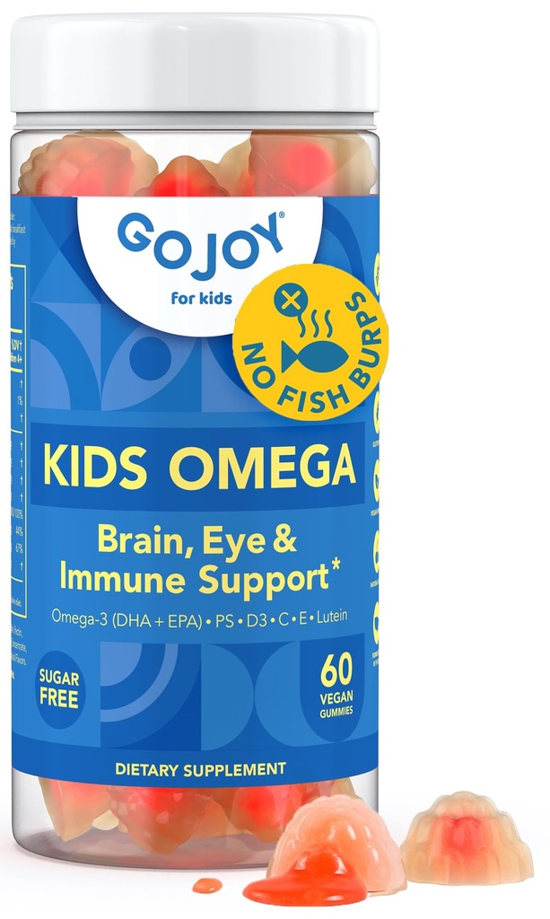 GOJOY Enfants Omega 3 DHA Gummies – Pas de Burps de poisson, Pas de sucre – Cerveau, Eye & Immune Support – Omega-3 à base végétale de l'algue – Vegan, DHA propre pour les tout-petits, les enfants et les enfants Âge 3+