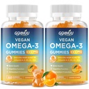 2 Pack Vegan Omega 3 Gummies 1000MG Huile d'algue Omega 3 Supplément pour les adultes avec Algae DHA 600mg & EPA 300mg Huile de poisson alternative - pour la santé des yeux et immunitaires, Orange Flavor, 120 Compte