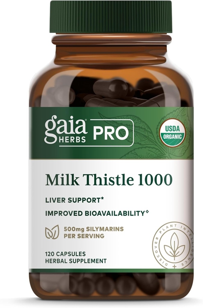 Gaia Herbs Pro Thistle de lait 1000 - Supplément de soutien de la santé du foie* - Supplément de santé des cellules hépatiques* avec extrait de chardon de lait simulant - 120 capsules (30 portions)