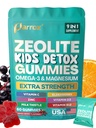 Gummies pour enfants zéolites, 9-en-1 avec zéolite, Oméga-3, Magnésium, Elderberry, Vitamine C, Thistle de lait, Vitamine D3, Zinc, B12 – Sans sucre (60 Gummies – Mélange d'arôme de baie)