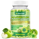 Glycinat de magnésium pour les enfants et les adultes - Sans sucre Malate de magnésium avec L-Theanine, Oméga-3, Vitamine D3, B6, B12, C- Sommeil, Calme, Relaxation, Cerveau, Os, Pommes vertes et Kiwi,60ct