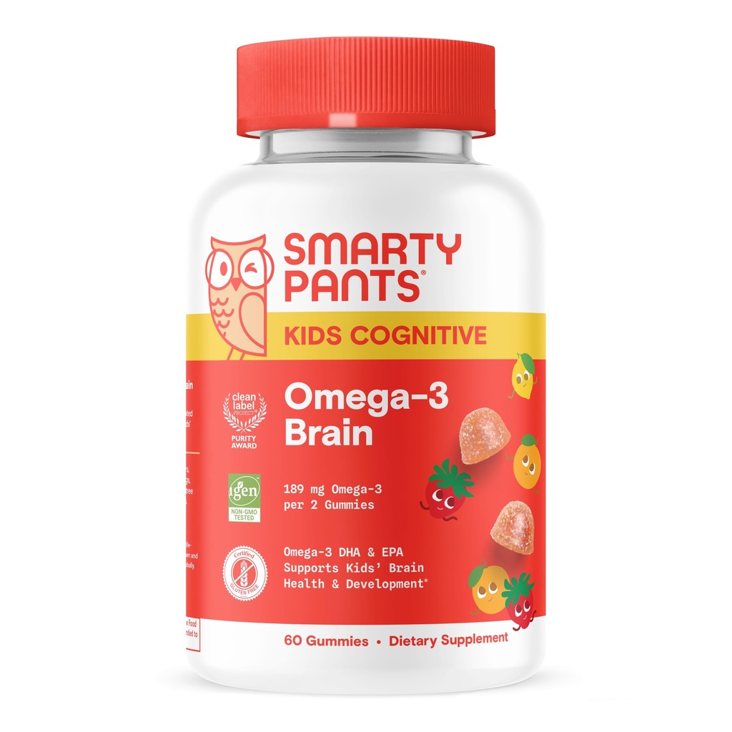 SmartyPants Vitamines pour enfants Oméga-3 Cognitive Cerveau Gommies avec DHA & EPA, Citrus Strawberry, 60 Compte (30 jours)