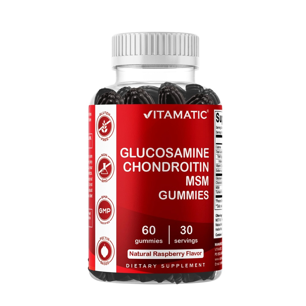 Glucosamine Vitamatique Gummées Chondritine avec MSM & Vitamine E – Formule de soutien conjointe – 60 Gummées Vegan à base de pectine
