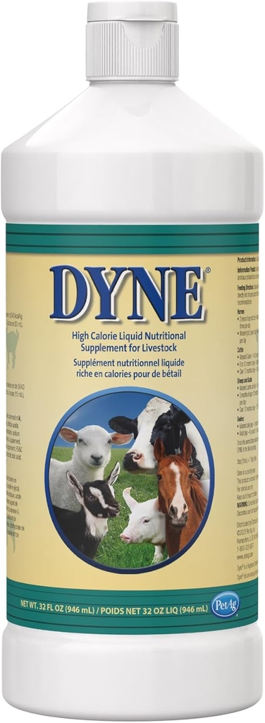 PetAg Dyne High Calorie Liquid Nutritional Supplement for Livestock - 32 oz - Includes Added Vitamins - Excellent for Underweight, Stressed, or Recovering Animals
