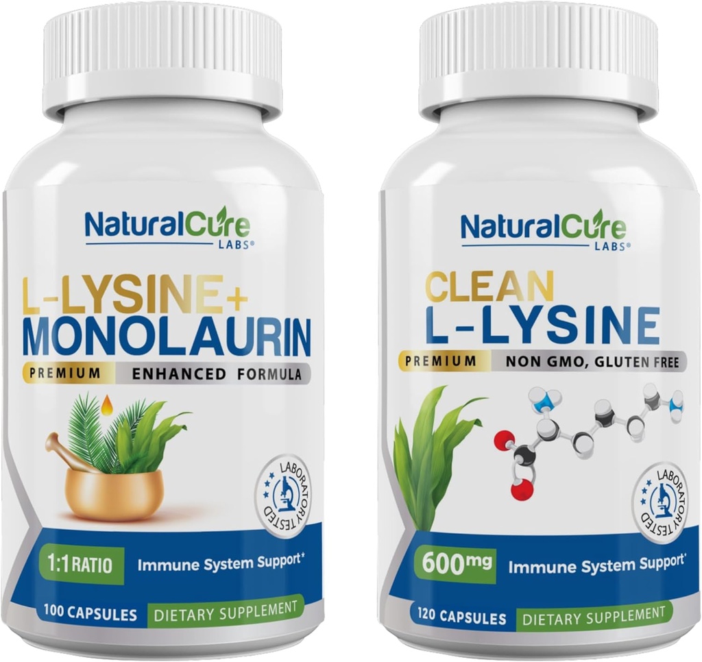Ensemble de laboratoires de cure naturels: L-Lysine + Monolaurin + L-Lysine propre