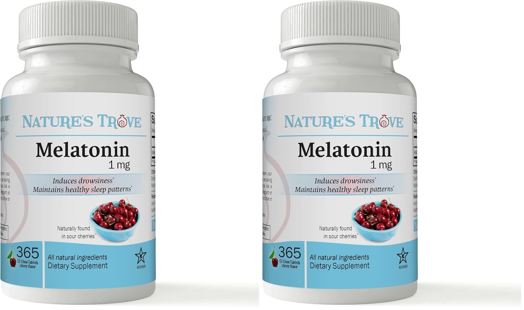 Mélatonine de troglodyte de la nature 1mg 365 comprimés EZ-Chew Saveur de cerise (paquet de 2)