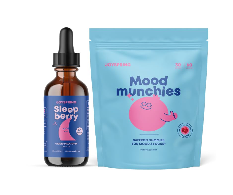 JoySpring Sleepberry Liquid Melatonin for Kids with Elderberry and Saffron Gummies Kids & Teens - Kids Mood Support Supplement