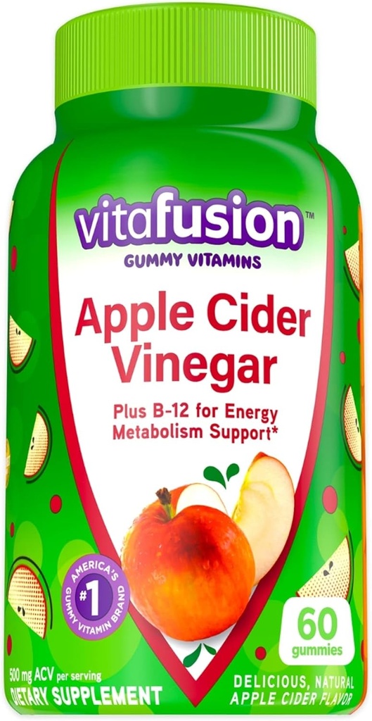vitafusion vinaigre de cidre de pomme Gommies, 500mg vinaigre de cidre de pomme par portion plus vitamine B, 60ct (30 jours d'approvisionnement), saveur de cidre de pomme naturel d'Amérique , numéro Un Gommy marque de vitamine