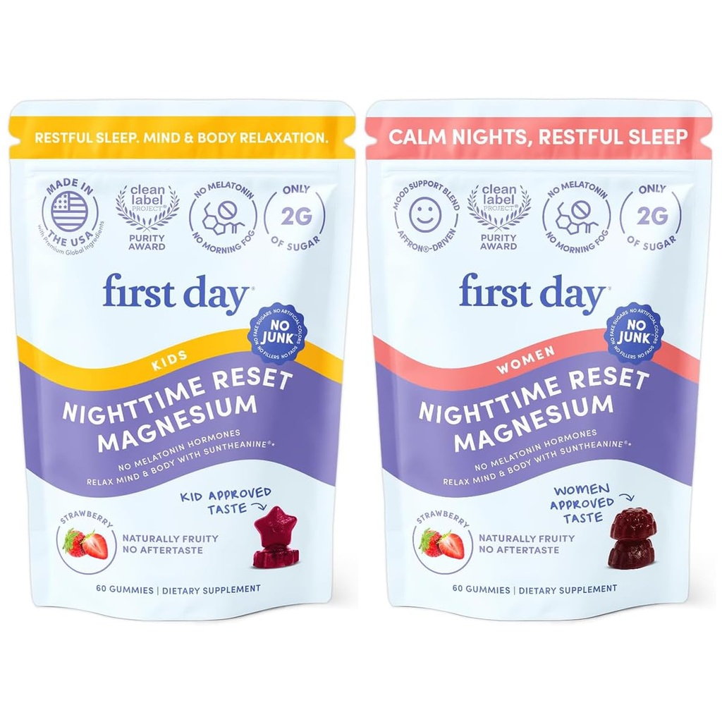 PREMIER JOUR Les enfants et les femmes calment Magnésium Gommies (Strawberry)