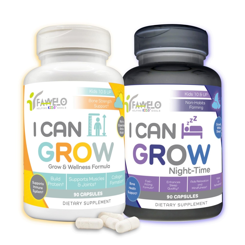 Je peux faire croître le forfait jour et nuit pour les enfants 10+ & Adolescents. Support de croissance avec L-Arginine, Colostrum, Magnésium.
