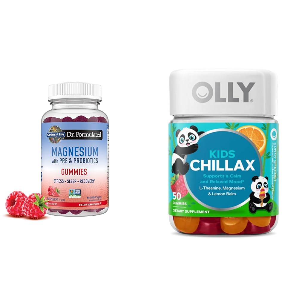 Jardin de la vie Magnésium Gommies pour le stress et le sommeil + OLLY Enfants Magnésium Gommies pour le calme, 60 + 50 Compte