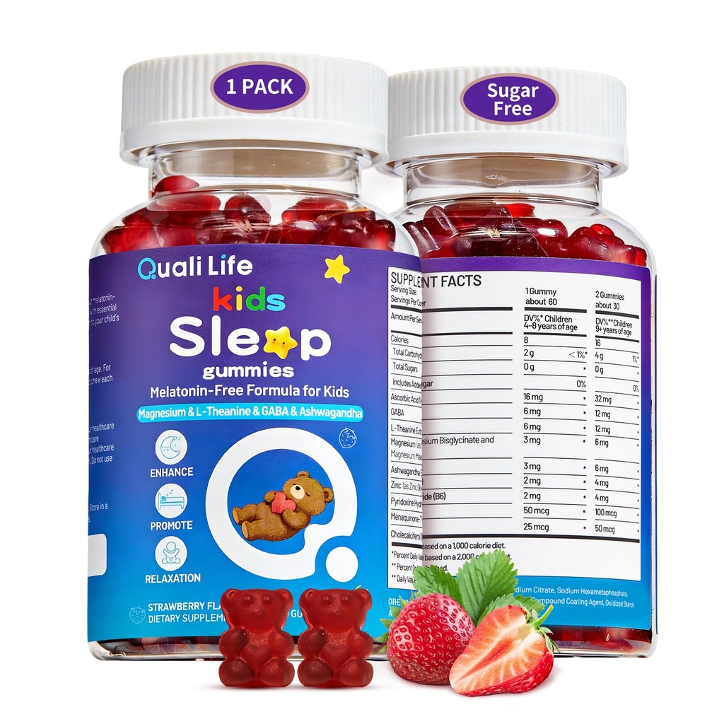 Gummies de sommeil pour enfants – Magnésium sans mélatonine Glycinate Soutien au sommeil de Magnésium, Calcium, Vitamine D3, B6 & L-Theanine