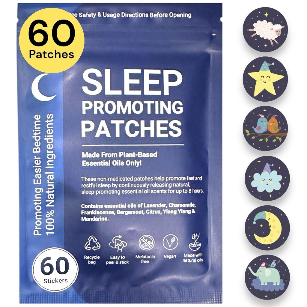 Patchs de sommeil pour adultes et enfants - 60 Huiles essentielles naturelles 100% végétales Patchs d'aide au sommeil, Stickers Dormir avec Sans Melatonine, Pour Zen et Facile