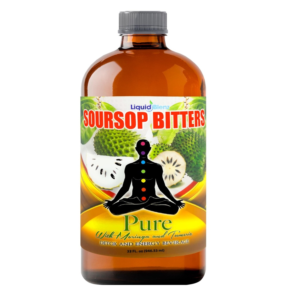 LIQUID BLENZ Pure Soursop Bitters with Moringa & Turmeric | Herbal Detox & Natural Energy Support | 32 fl oz
