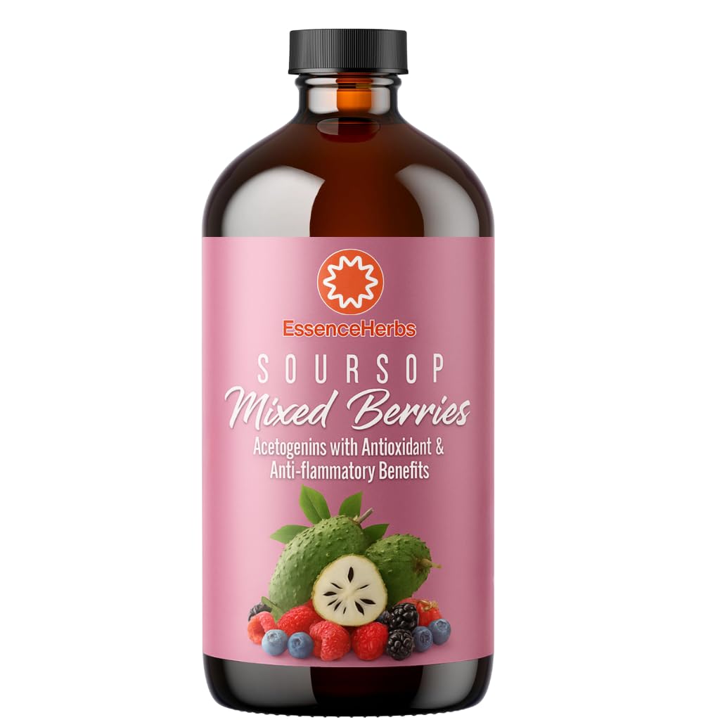Essence Herbs Soursop Bitters Liquid with Mixed Berries, Gut & Digestive Support, Antioxidant Herbal Supplement with Soursop Leaves, Moringa, Black Seed & Turmeric, 16 fl oz