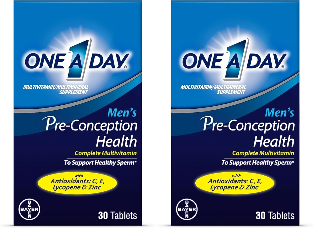Multivitamine de santé préconceptionnelle pour hommes pour soutenir le sperme en santé, supplément pour les hommes avec vitamine C, vitamine E, sélénium, zinc, et lycopène, 30 comte (paquet de 2)