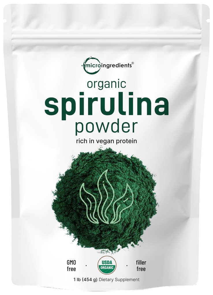 Micro-ingrédients Poudre de spiruline biologique, 1 lb, Algae bleue-verte, riche en protéines végétales, vitamines et minéraux