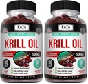 Kaya Naturals - Huile de krill de l'Antarctique 500mg avec Omega 3, EPA, DHA, Phospholipides et supplément d'astaxanthine - Cerveau et vitamine de santé - Supplément antivieillissement - 30 softgels de comte (paquet de 2)