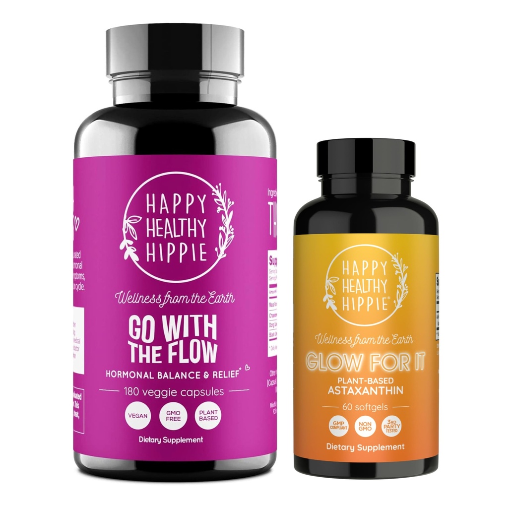 Happy Healthy Hippie Glow for It Astaxanthin Supplément & Aller avec l'équilibre hormonal flux pour les femmes 180ct