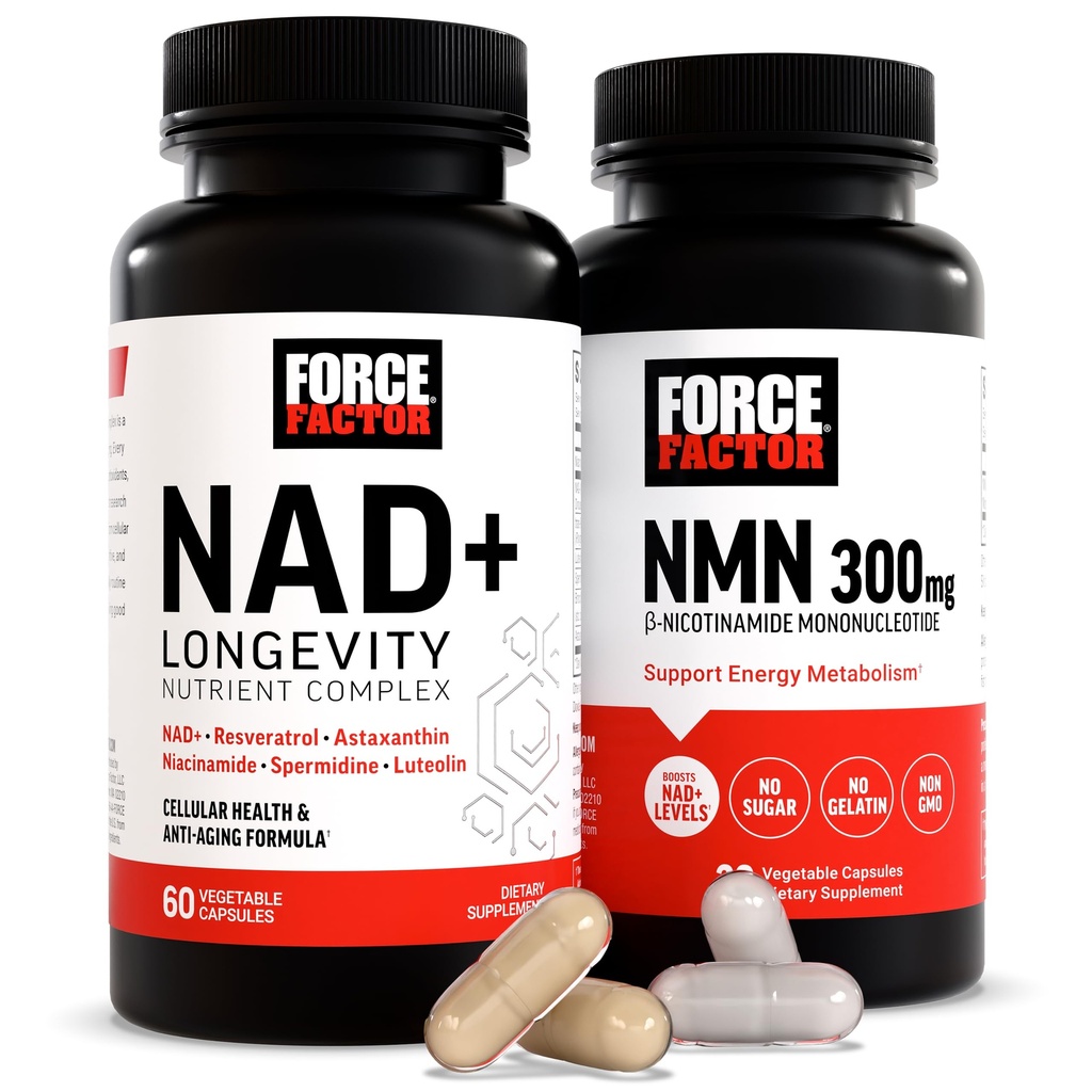 Facteur de force Supplément NMN, NAD+ (NMN ou nicotinamide Riboside Alternative) avec resvératrol, Astaxanthin, Spermidine et Complexe Lutéolin, NAD pour soutenir la santé cellulaire et le vieillissement en santé, 60 capsules