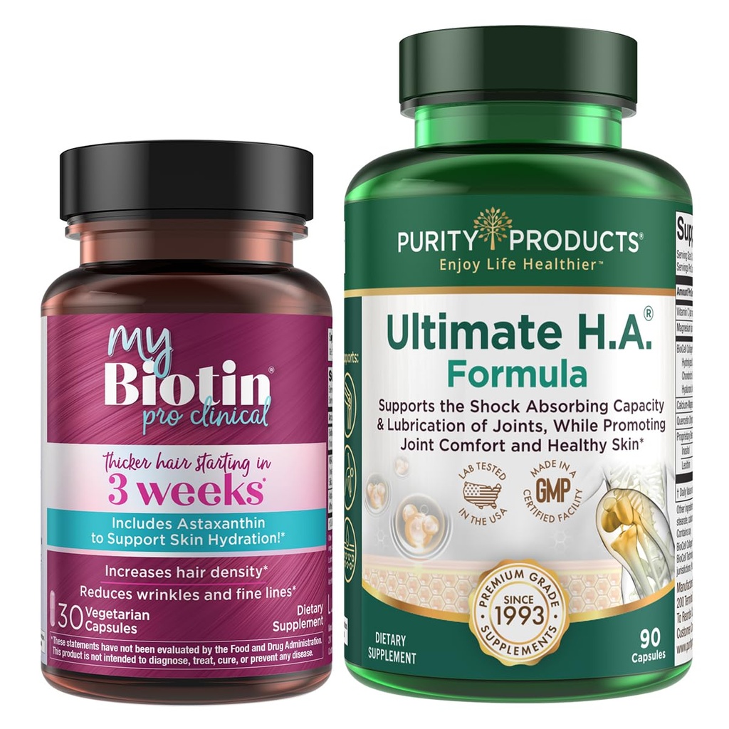 Ensemble de produits de pureté - MyBiotin ProClinical + Ultimate H.A MyBiotin ProClinical (Biotin, MB40X Matrix, Astaxanthin) - Ultimate H.A. (BioCell Collagen, Quercetin, Hyaluronique Acid +Plus)