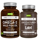 Pure et essentielle Haute absorption Oméga-3 Huile de poisson sauvage 1360mg + Cultures vivantes+ Lab4 Probiotiques Bundle, 1000mg EPA & DHA avec Astaxanthine + 25 Million CFU Lactobacillus Acidophilus & Bifidobacterium wi