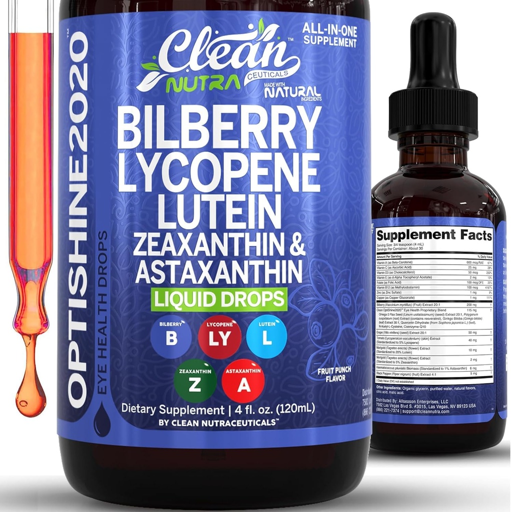 Nettoyer Nutra Lutein et Zeaxanthin Vitamines pour les yeux Supplément Lycopène Astaxanthin Bilberry Liquid Drops
