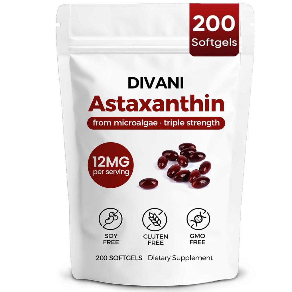 Divani Astaxanthine, astaxanthine naturelle, non-OGM, sans gluten, sans soja, oeil quotidien, soutien de la peau (1)