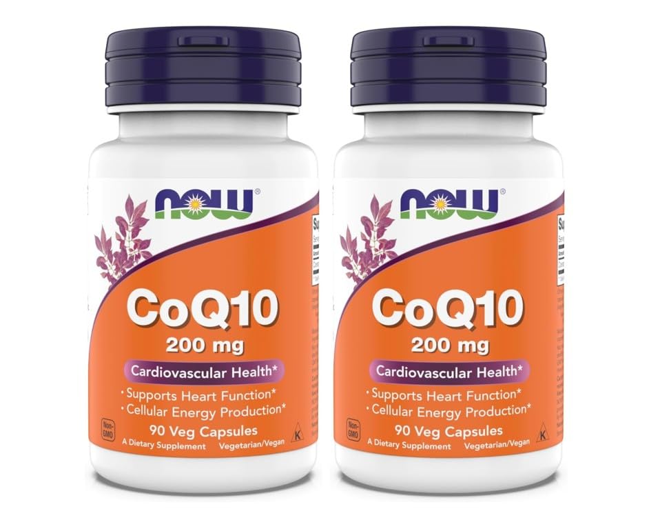 Maintenant suppléments - CoQ10 (Coenzyme Q10) 200 mg, soutient la santé cardiovasculaire*, Kosher, Vegan 90 Capsules végétariennes (paquet de 2)